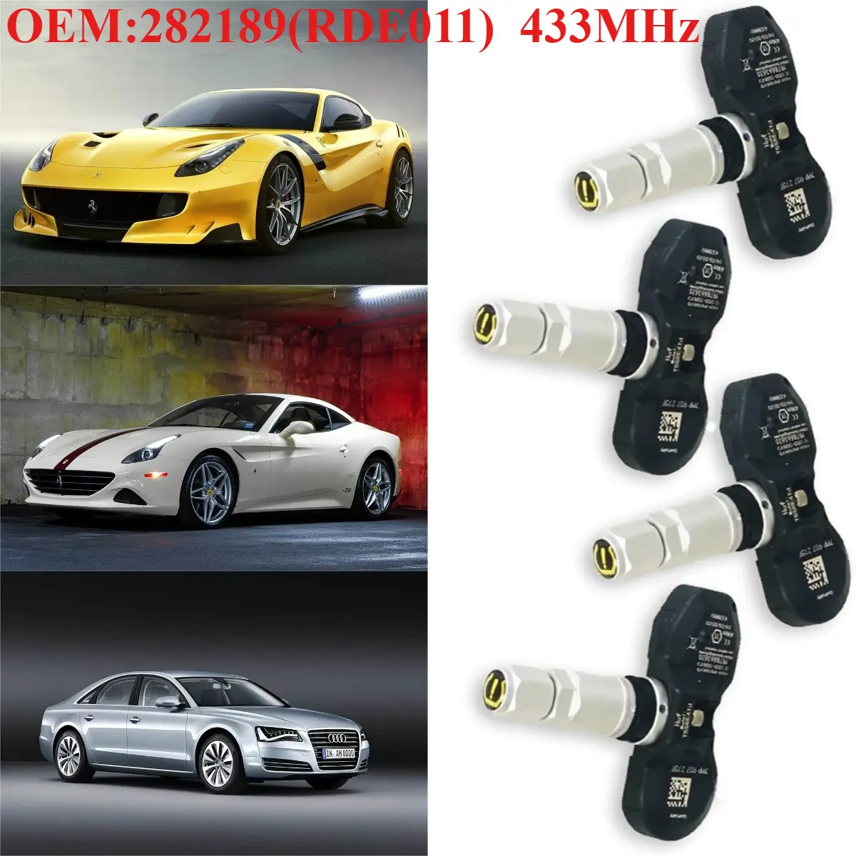 1Pcs/4Pcs OEM#282189(RDE011) #433MHz TPMS/TIRE PRESSURE SENSORS For #FERRARI #AUDI(A4/S4/A6/S6/A8/S8/Q7/R8/RS4/RS6/RS7) #PORSCHE(911/BOXSTER/CAYENNE/CAYMAN/PANAMERA) #ASTON-MARTIN #BENTLEY #MASERATI #LAMBORGHINI #VOLKSWAGEN(PHAETON/TOUAREG) #BUGATTI