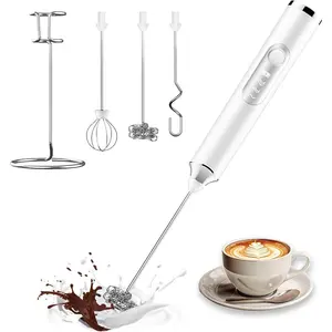 Handheld Milk Frother, 3 Heads , Milk Frother Rechargeable, 3 Speed Adjustable Coffee Mixer Electric Handheld, Electric Whisk With Stand for Powder Drinks,Rechargeable Frother with Stand Steel
