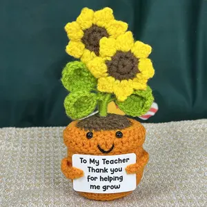 Handmade Positive Energy Crochet Sunflower Ornament, Emotional Support Gift with Thank You Card, Perfect for Teachers and Mentors, Crochet Figure