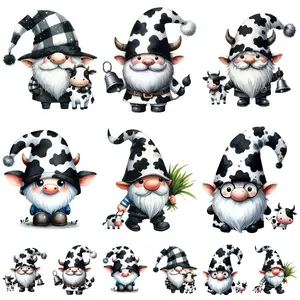 12 Pcs Christmas Cow Animal Series Heat Transfer Stickers, 6 Large & 6 Small, Washable DIY Fashion DTF Iron-On Transfers for Clothes Decor