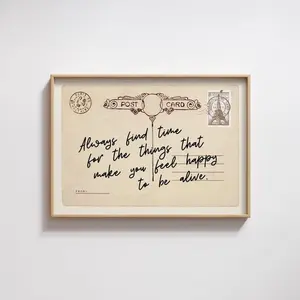 Always Find Time Positive Affirmation Poster French Vintage Postcard Printable Happiness Quote Print, Shabby Chic Boho Decor