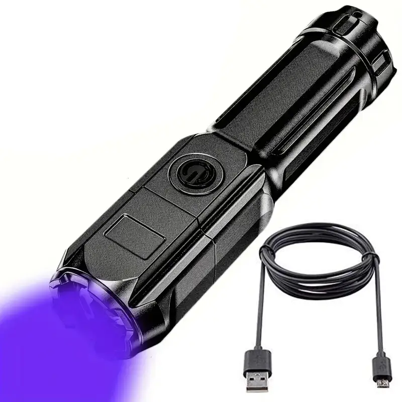 Rechargeable 395nm UV Flashlight, 3 Modes Black Light Torch Zoomable Waterproof, Ideal for Pet Stains, Fluorescent Detection, Camping, Fishing, Built-