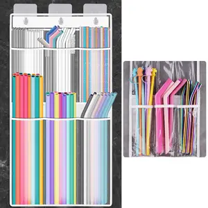 NiHome Large Capacity Transparent Straw Organizer - 6 Pockets, 2-Tier Design, Fits All Straw Types, Multiple Mounting Options, Durable & Space Saving
