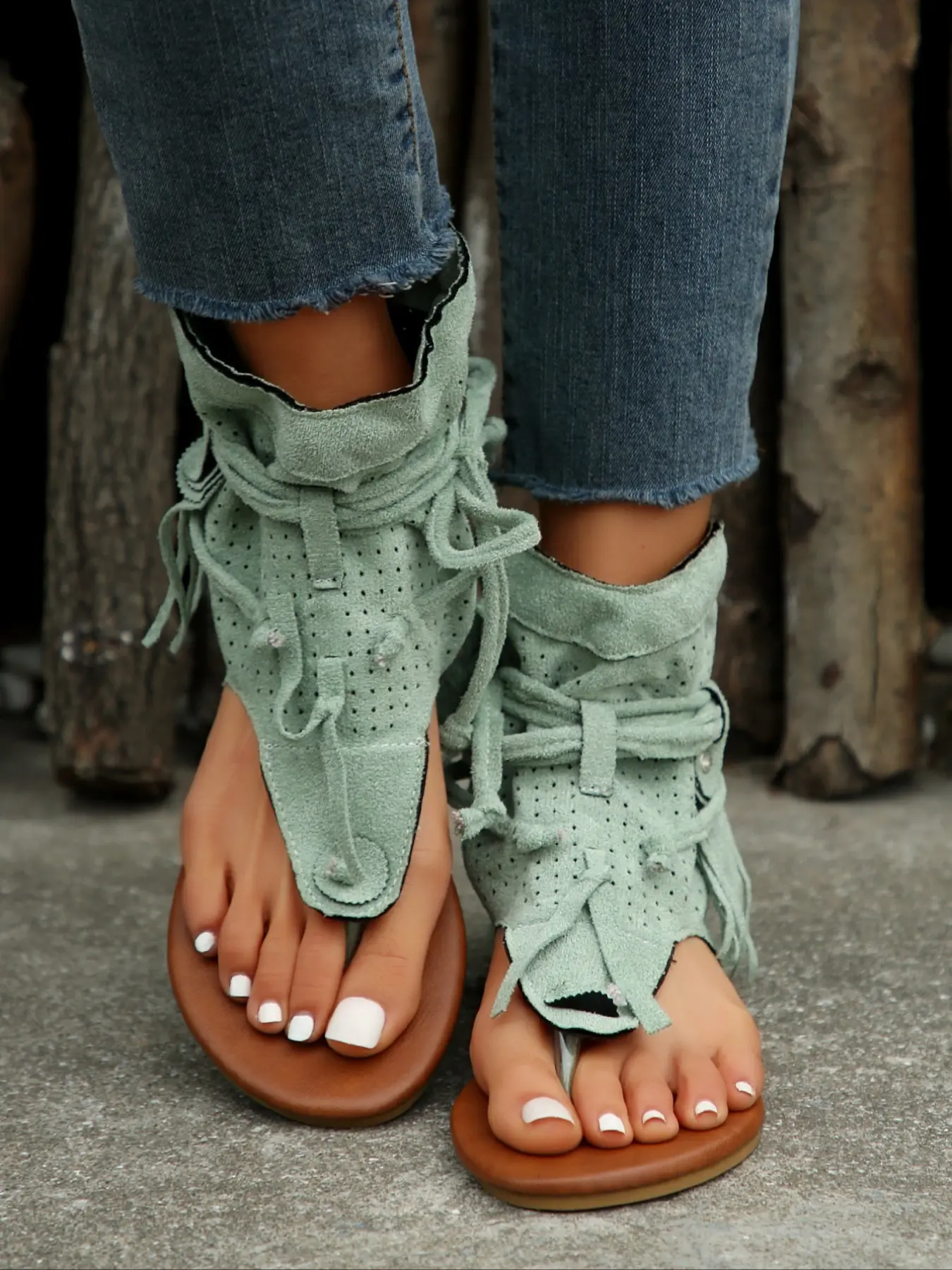 Women's Comfortable Flat Lace-Up Shoes, Flat Heel Sandals, Textile Upper Material & Rubber Sole, Ideal for Daily Wear, Trendy Design, Fashionable Flats Sandals