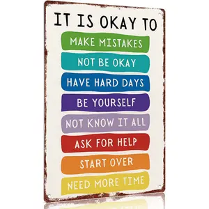 12x8 Inch Aluminum Inspirational Sign It Is Okay To Make Mistakes Wall Decor Signs Poster for Home Office Bedroom Living Room Kitchen Motivational Art