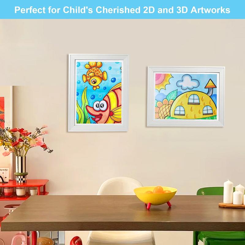 [2-Pack] Kids Art Frames, 8.5x11 Front Opening Kids Artwork Frames Changeable, White Art Frames for Kids Art for Wall & Desktop, Holds 50 Pcs, for 3D Picture, Crafts, Hanging Art, Portfolio