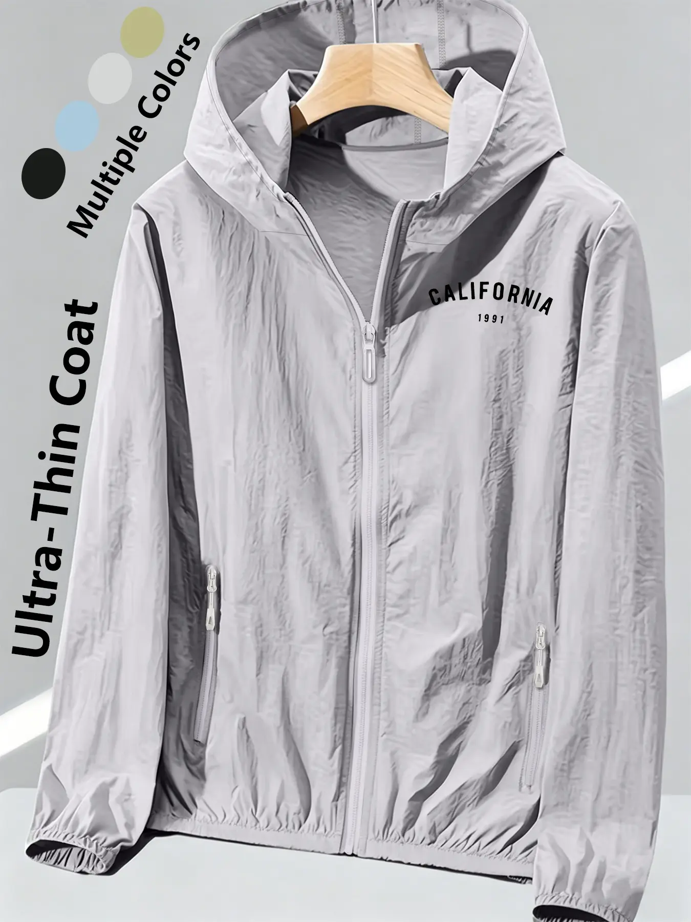 Women's Hooded Sun Protection Skin Jacket With California 1991 Print Lightweight Breathable Windbreaker Loose Slim Fit Multiple Colors Versatile Daily Commute Travel Outdoor Casual Sun Protective Jacket Plus Size, Casual Fashionable Jacket