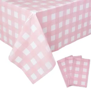 3 Pack Pink Gingham Tablecloths - 54"x108" Disposable Waterproof Checkered Table Covers for Party