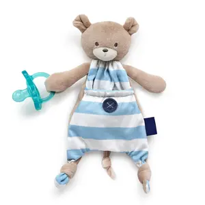 Soft Pacifier Clip Soothing Plush Toy for 0+ Months Blue Bear Animal Teething Chew Toy