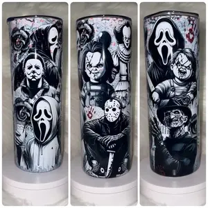 Halloween Horror Tumbler - Features Iconic Characters like Michael Myers, Freddy Krueger, and Jason Voorhees - Perfect for Fans of Horror Movies cups iced coffee