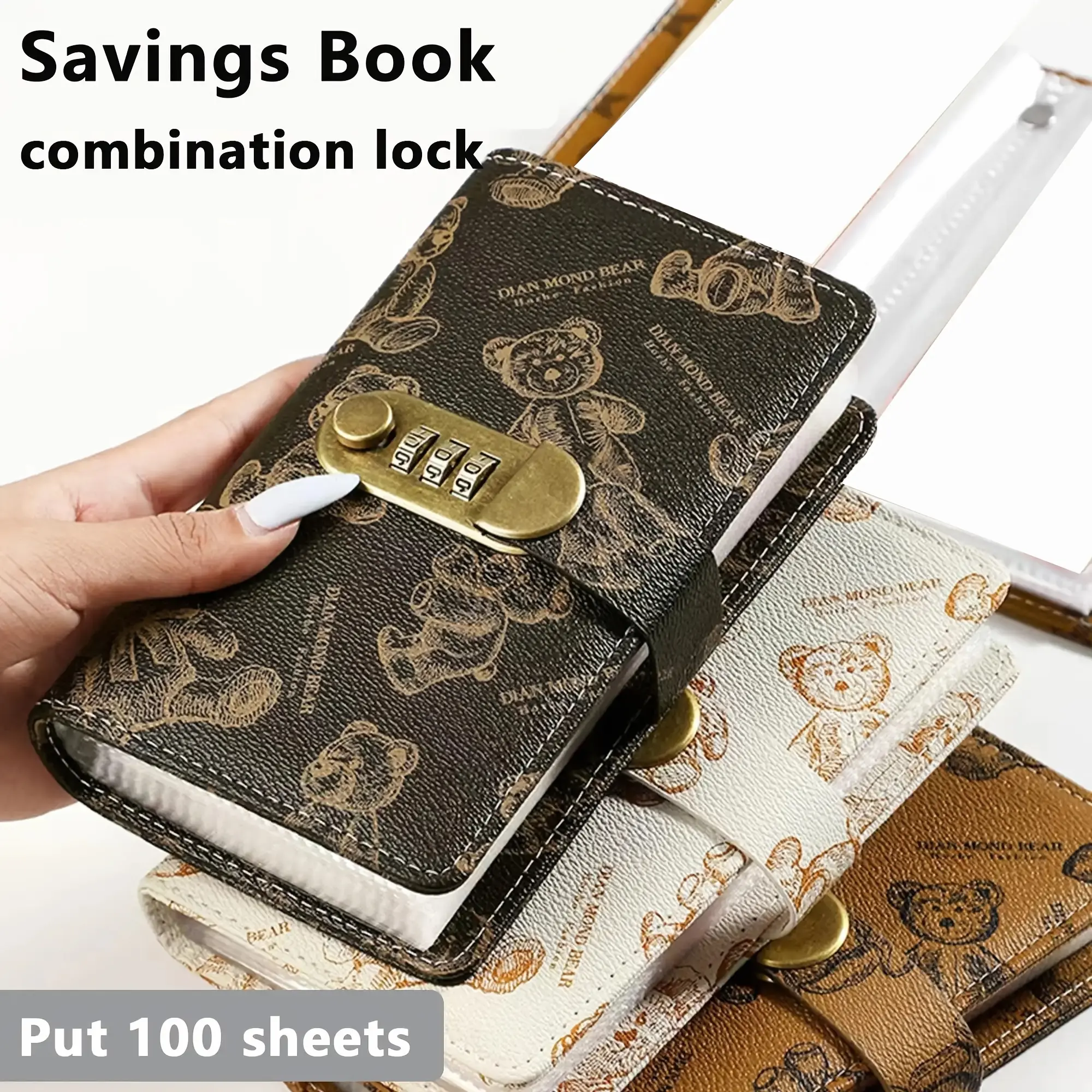 Vintage 100-Day Savings Challenge Book with Password Lock- High Quality and Moisture-Proof 3-Ring Binder for Photos, Stamps