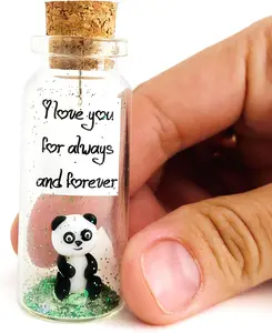 Cute Girlfriend and Boyfriend Gifts - Personalized Anniversary Present for Her Him - Custom Photo Birthday Gift Bottle (White and Black Panda - I Love You For Always and Forever, Gift Bottle)