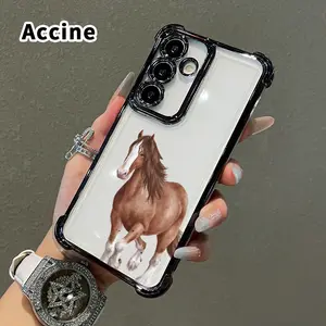 Phone Case Compatible with Samsung Galaxy S23 Ultra S24 Plus S25 S22+ FE Edge Graceful Horse Majesty Patterned Protective Four Corners Plated Shockproof Transparent Soft Silicone Cover