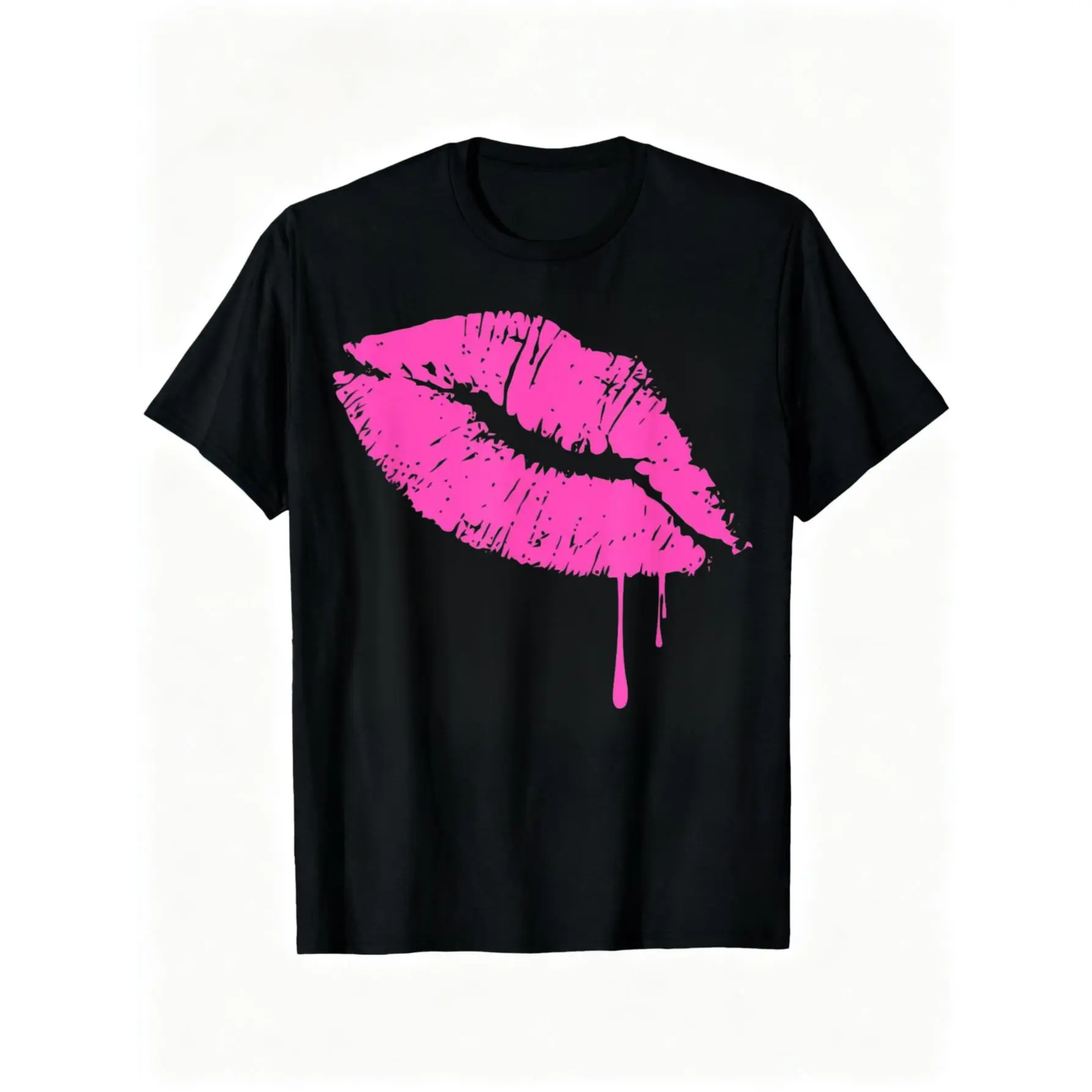 Hot Pink Lips Neon T-shirt 80s Kiss Tee T-Shirt