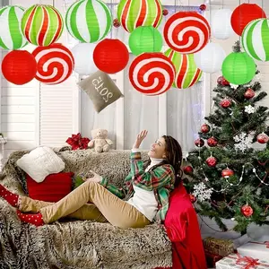 18-Piece Candy Christmas Paper Lantern Set that can be reused for birthdays, anniversaries, and festive events without feathers Ornaments Decor