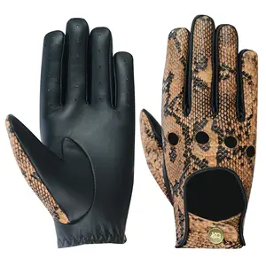 Men Python Snake Embossed Leather Gloves