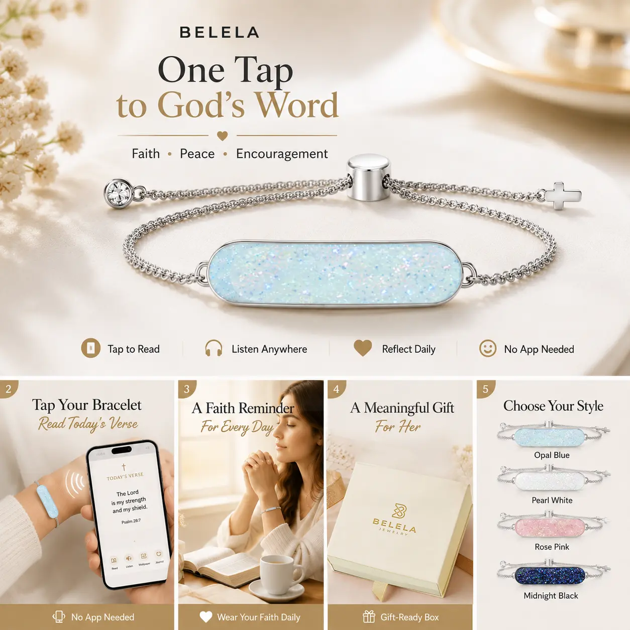 BELELA Women's Daily Bible Verse NFC Bracelet - Tap or Scan for Phone Scripture Access, Christian Mother’s Day Gift, Personalized Customizable Inspirational Costume Jewelry men copper pure