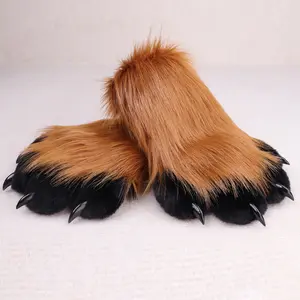 Fluffy Furry Cat Paw Gloves - 3D Soft Paw Pads & Claw Decor, Plush Cosplay Hand Puppets for Fursona, Costume Parties, Halloween & Daily Cute Props