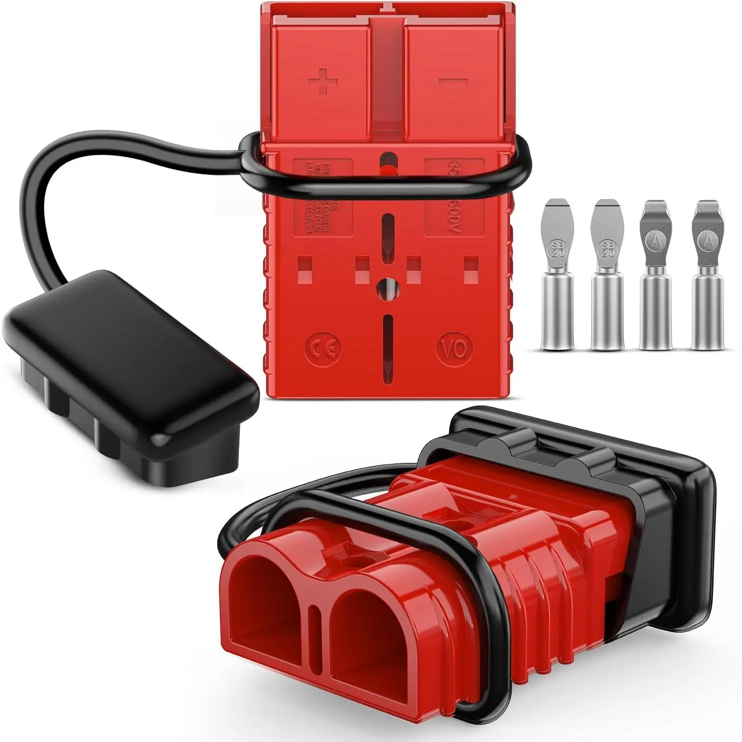 Nilight Anderson Connector 350AMP 2/0AWG Anderson Plug 12V-36V Battery Quick Connect/Disconnect Wire Harness Plugs Connectors Kit for 2/0 Gauge Cables Car ATV Trailer Towing Winch Motor, 2 Pack Red, Detachable Connector, Durable Reliable Connectors