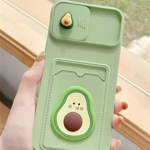 Summer Cartoon Avocado Decor Phone Case With Card Slot Compatible With IPhone. Accessories Protector Cellphone Cover Smartphone Protective
