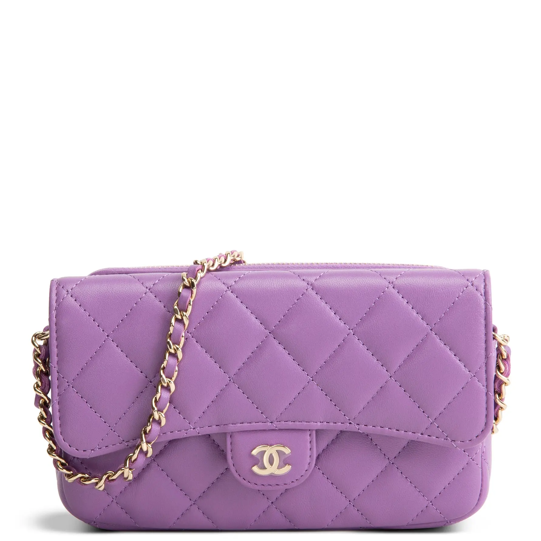 Pre-owned CHANEL Quilted Lambskin Leather Crossbody Bags Lambskin Quilted Flap Phone Holder Purple