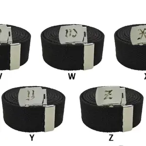 Initial Buckle with Belt - Personalized Accessory for Men and Women, Black Color, Military Canvas Design, Adjustable Buckle Casual Waist Belt