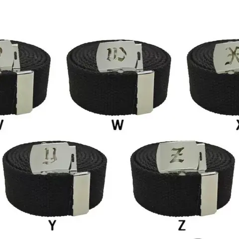 Initial Buckle with Belt - Personalized Accessory for Men and Women, Black Color, Military Canvas Design, Adjustable Buckle Casual Waist Belt