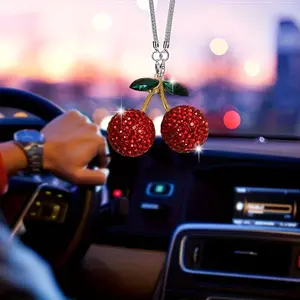 Cherry Design Car Hanging Ornament, Sparkling Rhinestone Hanging Charm, Lucky Reflective Stainless Steel Pendant, Car Hanging Decoration, Car Interior Accessories