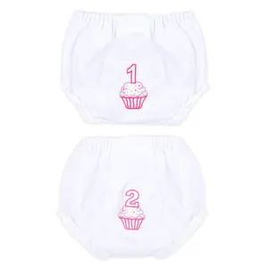 Birthday Cupcake White Bloomer - Embroidered Girls Diaper Cover or Panty