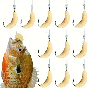 12 Pack Rubber Maggots Fishing Lures Set with Hooks, Artificial Fishing Lure, Soft Fishing Worms, Multi-Purpose Bait for Bass Trout Bluegill, Perfect Gift for Freshwater Fishing