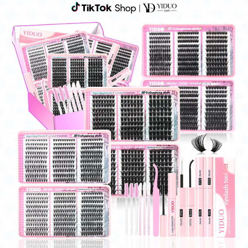 YIDUO Individual Lash Clusters Kit – Volume Mixed Eyelash Extensions with Lash Book, Versatile Volume Choices, Great Value Set, Comes with Bond & Seal, Ideal for Home Use and Salon Stylists