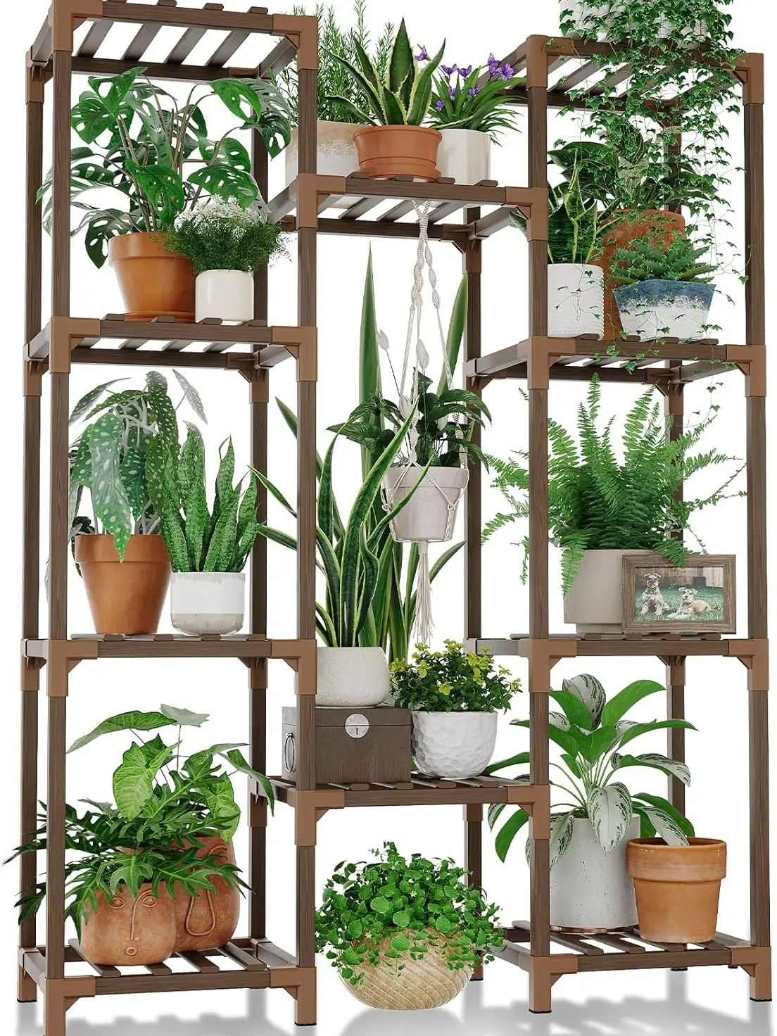 artificial tall potted plants Artificial Ledge Plant in Espresso Wooden Planter, Faux Greenery Decor –  allseasonshousedecor.com main image 1
