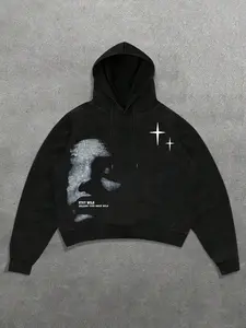 Tiktok Trendy Printed Short Hoodie, Loose Hooded Sweatshirt with Portrait Star & Keep Wild Print, Casual Fall Winter Style
