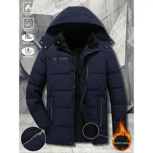 Men's Fall Winter Waterproof Fleece Lined Jacket, Windproof Long Sleeve Zipper Coat with Detachable Hood, Outdoor Casual Fashion Outerwear, Warm Fleece Jacket