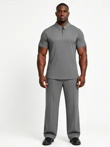 Loose Stretch Collared Short Sleeve Set Men Straight Pants Scrub Wear For Doctor Technician Clinic Pet Shop Daily Work