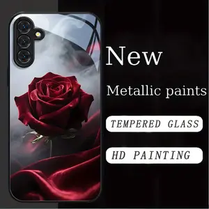 Metallic Paint Surface Tempered Glass Phone Case Suitable for 14 A24 4G A04 A04S A05 A05S A06 A13 A15 A16 A22 A23 A24 A25 A26 A32 A33 A34 A35 A52 A52S A53 A54 A55 A56 5G 21 S23 S24 25,  Mobile Accessory, Stylish Phone Cover, Trendy Mobile Case