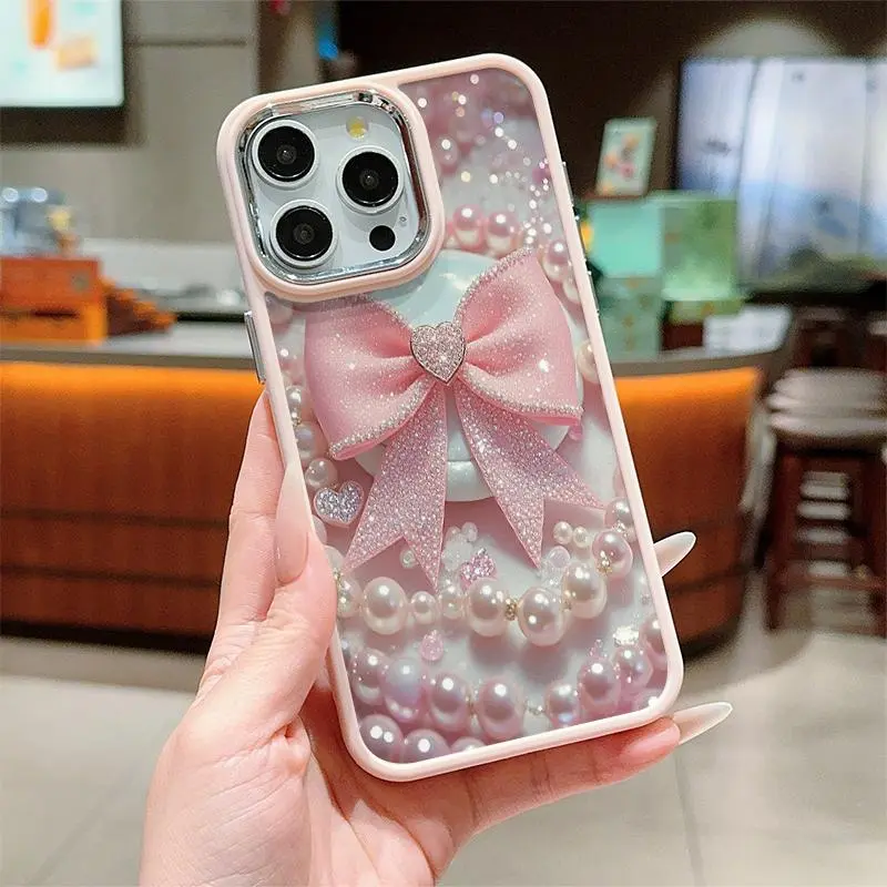 Bowknot & Pearl Decor Phone Case, Cute Phone Protective Cover, Phone Accessory Compatible with iPhone?XR XS Max 11 12 13 14 15 16 Pro Max