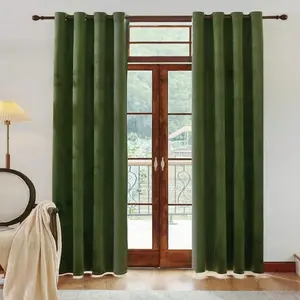 Retro Olive Velvet Curtains, Blackout Design for Privacy, Stylish Home Décor for Living Room & Bedroom, Durable Material