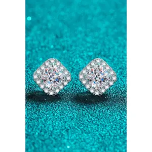 925 Sterling Silver Inlaid 2 Carat Moissanite Square Stud Earrings