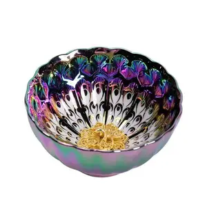 Elegant Rainbow Color Ceramic Tea Set, Peacock Feather Texture, Transparent Center, Traditional Chinese Kung Fu Tea Tray, Peacock Feather Cups, Traditional Craftsmanship