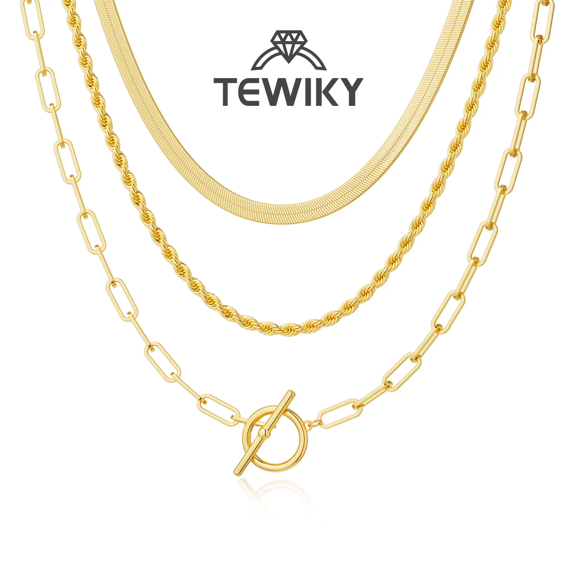 Tewiky Layered Toggle Necklaces for Women: Dainty Link Chain Necklaces Paperclip Cuban Rope Adjustable Choker T-Bar Toggle Clasp Chunky Necklace For Valentine's Day gifts Trendy Jewelry summerwins