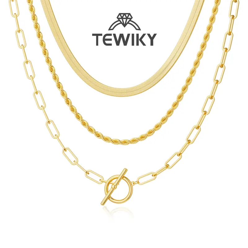 Tewiky Layered Toggle Necklaces for Women: Dainty Link Chain Necklaces Paperclip Cuban Rope Adjustable Choker T Bar Toggle Clasp Chunky Necklace For Valentine's Day gifts Trendy Jewelry Back To School
