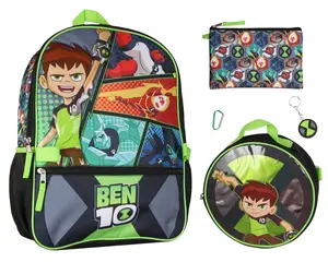 Ben 10 Omnitrix Aliens 5pc School Travel 16" Backpack Set Lunch Box Pencil Bag Keychain Carabiner