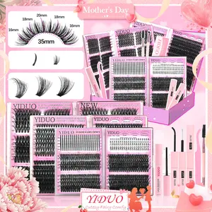 YIDUO Kit 6 boxes Mix Styles DIY Individual Lashes 1846Pcs Lash Clusters Eyelash Extension Kit, Eyelash Extensions Set, Volume/Spikes/Bottom Extensions Kit With Bond and Seal makeup tools for Beginners and Proficient, DIY at Home