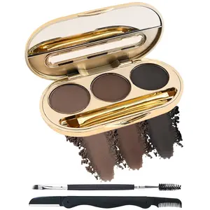 Eyebrow Powder Makeup Kit-3 Colors Eye Brow Tinting Powder Palette for Women Eyebrows Long-Lasting Waterproof, Dark Grey Black Brown Brow Filler, Enhance & Define Brows, With Mirror, Brow Tool -Set 02