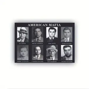 Framed American Mafia Gangster Poster Canvas Wall Art Al Capone Frank Costello & 9 Others Vintage Black White Pine Wood Frame Horizontal Indoor Outdoor Decor for Bedroom Home Office Classroom Unique Gift Idea Ornaments Photo Artistic Print posters