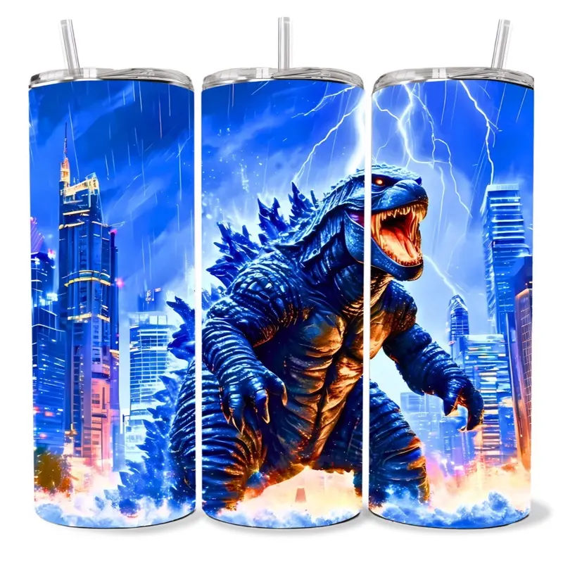 Godzilla 20 oz Tumbler - BPA Free, Stainless Steel, Leak Proof, Clear Lid, Includes Straw