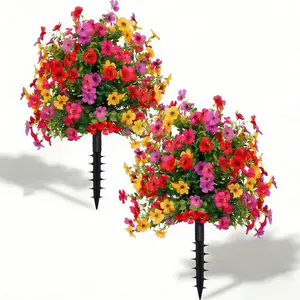 2 Bundles Artificial Violet Rose Bushes, Artificial Pansy Flower, Decorative Faux Flowers, Outdoor UV Resistant Waterproof Flowers, Garden Porch Patio Decor, Low Maintenance, Realistic Fake Bushes for Garden, Front Porch, Yard, Mother's Day Gift