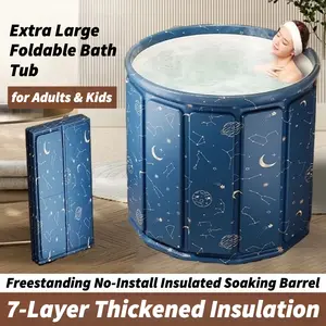 Extra Large Foldable Bath Tub for Adults & Kids - Freestanding No-Install Insulated Soaking Barrel - Portable & Thickened Family Spa