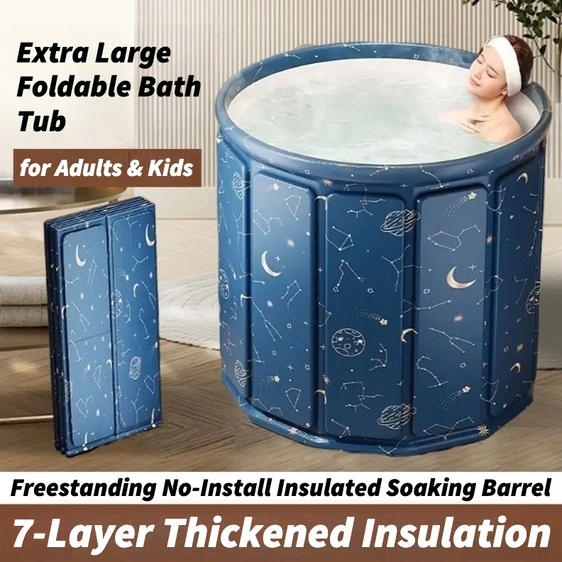 Extra Large Foldable Insulated Barrel Bath Tub for Adults - Thickened Plastic, Freestanding No-Install, Portable Family Spa Wash Tub